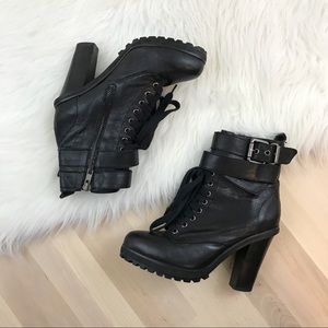 Kelsi Dagger Black Leather Heeled Ankle Boots